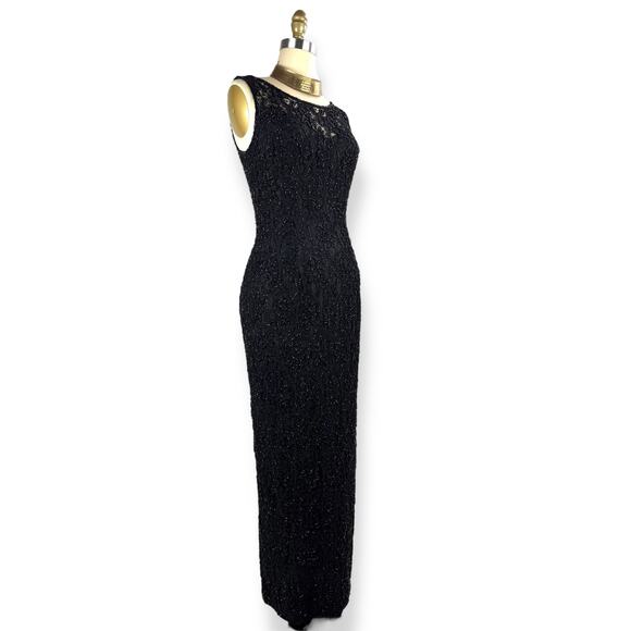 Vintage CARMEN MARC VALVO runway black lace glass beaded evening gown SIZE 4 - Picture 6 of 16